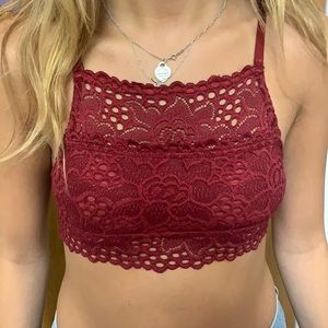 red lacey high neck bralette top